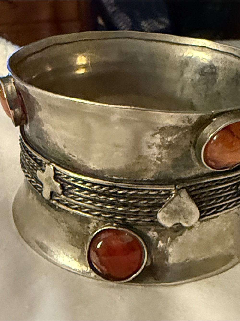 Silver Cuff Bracelet with Red Stone Accents